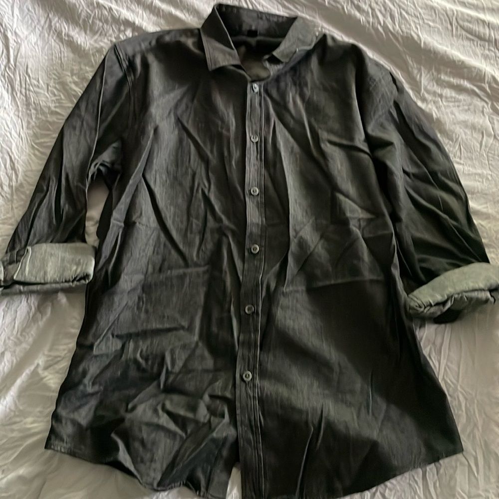 Beverly Hills Polo Club Gray Denim Button Down Shirt Long Sleeve Size M